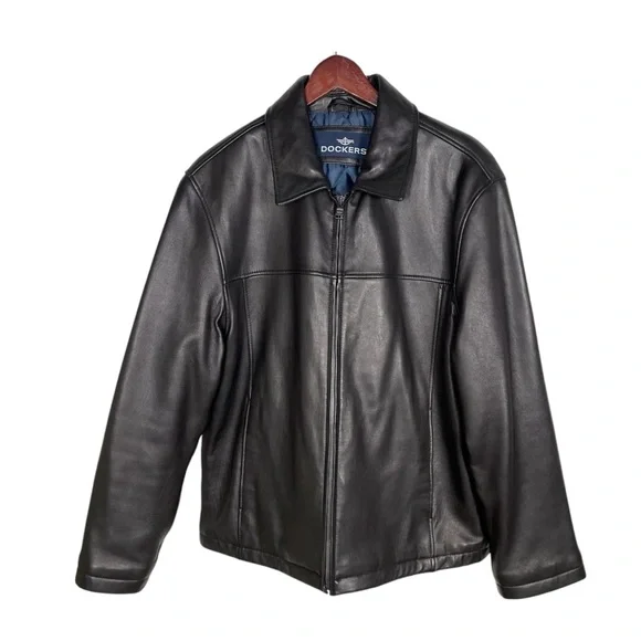 Dockers Men's Black Genuine Leather Full Zip Jacket Size Large